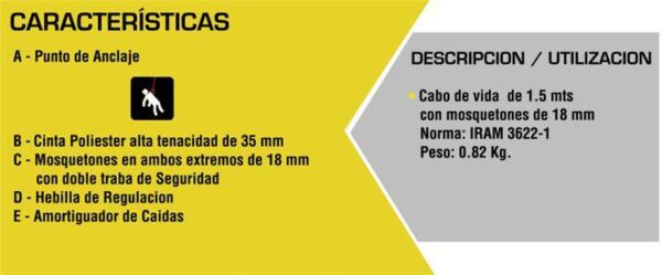 BRALT- Cabo de Vida 1,5 mts  – Mosquetones de 18 mm