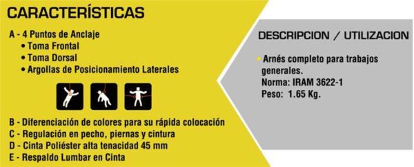 BRALT- Arnes anticaidas 4 puntos de anclaje – Proteccion Lumbar en cinta