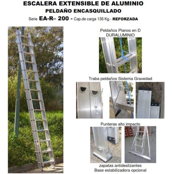 ARGENSAFE escalera aluminio extensible 14 + 14 pel. 4,3 / 7,6 mts