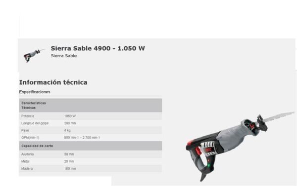 SKIL Sierra Sable 1050 W – Carrera de la hoja: 28mm – Cap de Corte madera/aluminio/acero (mm): 180/30/20